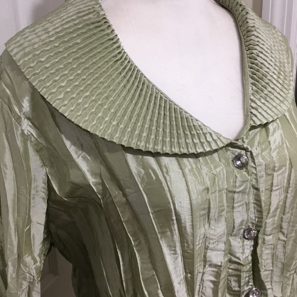 Agora Sage Green Pleated Ruffle Blouse Top - Picture 5 of 7
